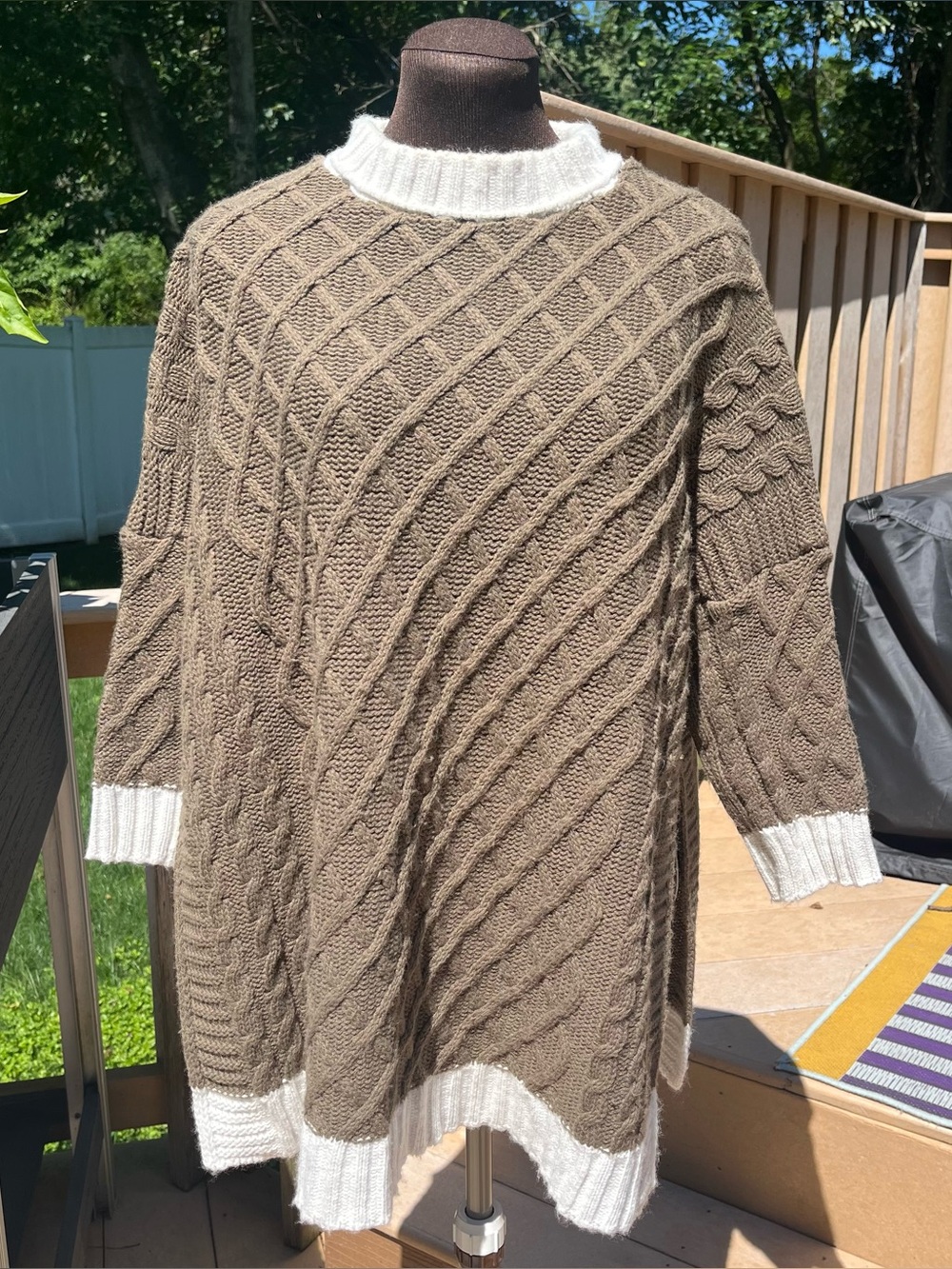 Mersea Olive Green Cable Knit Tunic Sweater One Size Lagenlook Preppy Travel